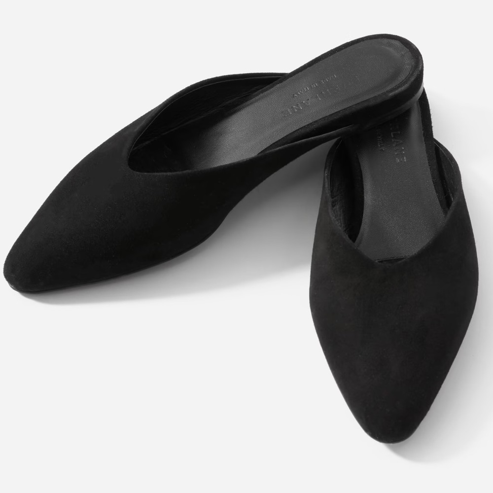 EVERLANE The V Mule Suede Italian Leather Flats Pointed Toe Black Size 9.5